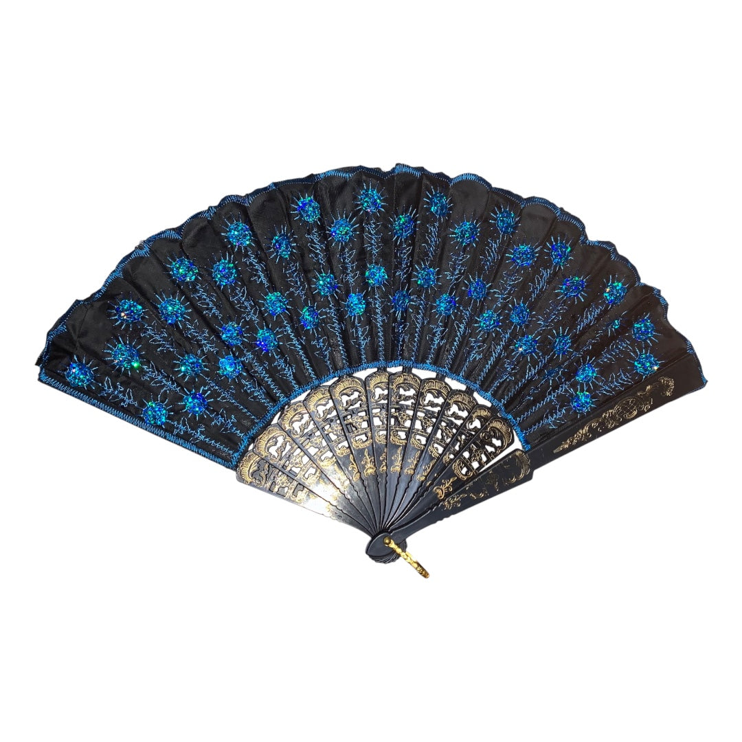 12 Abanico Negro Plastico Lentejuela