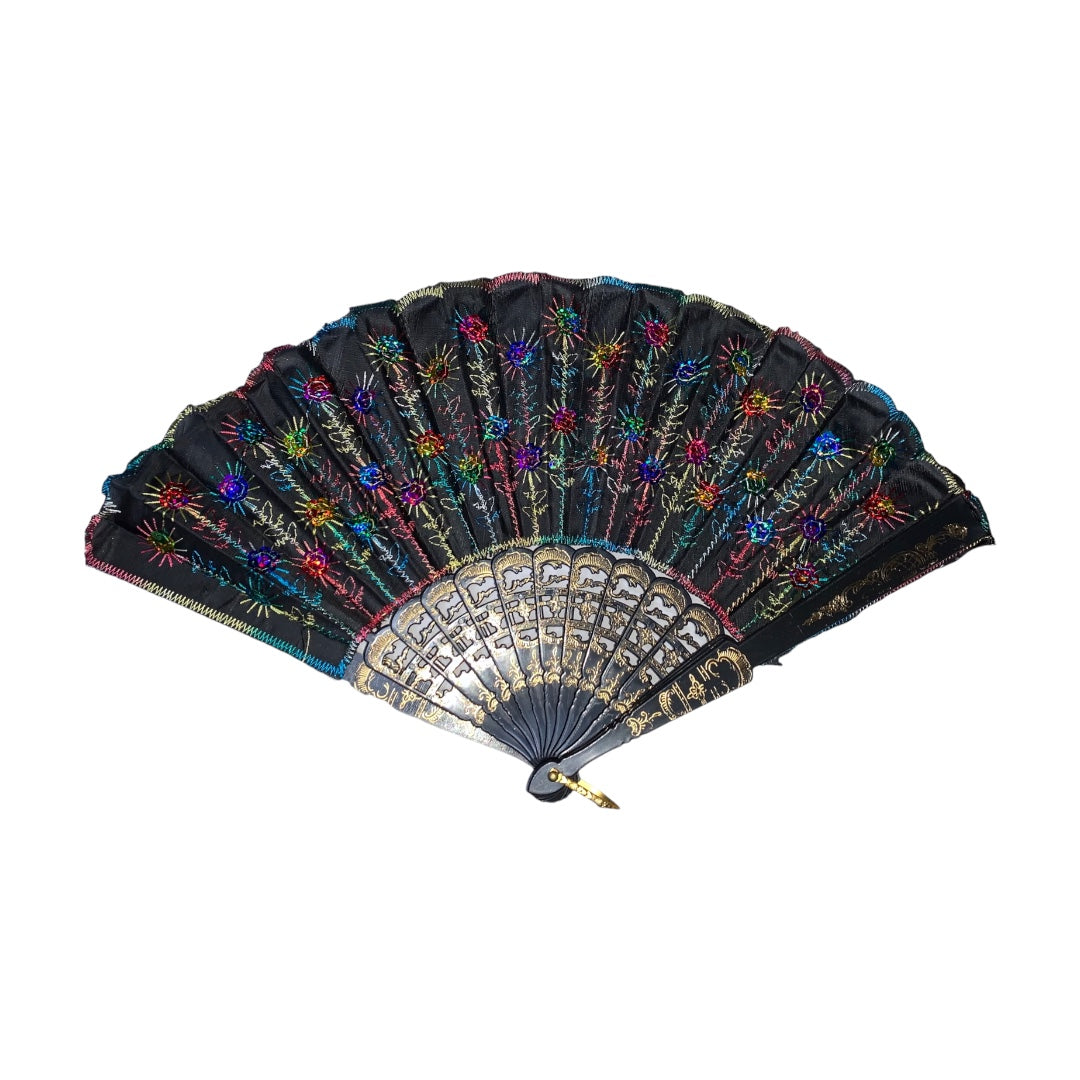 12 Abanico Negro Plastico Lentejuela