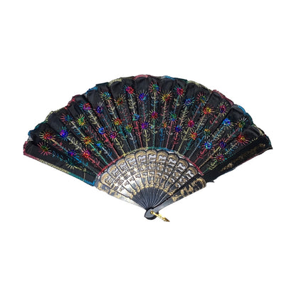 12 Abanico Negro Plastico Lentejuela