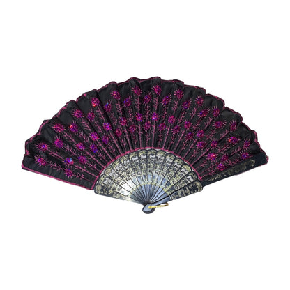 12 Abanico Negro Plastico Lentejuela