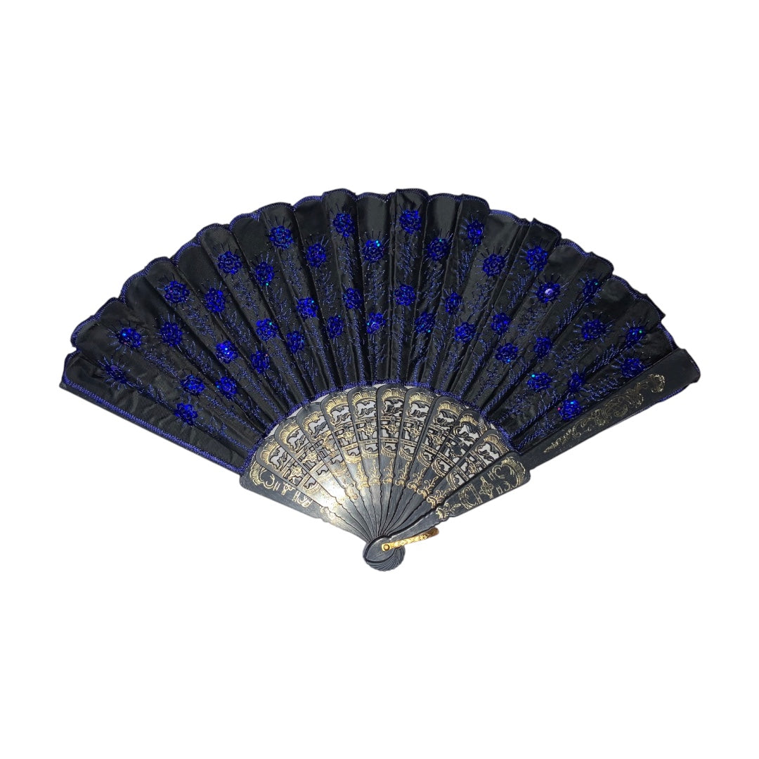 12 Abanico Negro Plastico Lentejuela