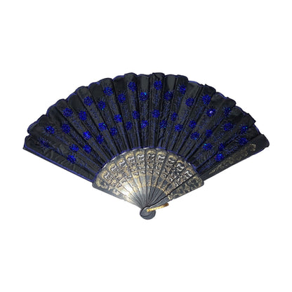 12 Abanico Negro Plastico Lentejuela